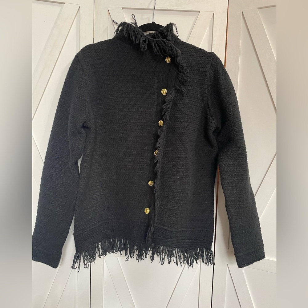 More in Love black button-down knitted fringe ‎ jacket size S - Picture 3 of 12